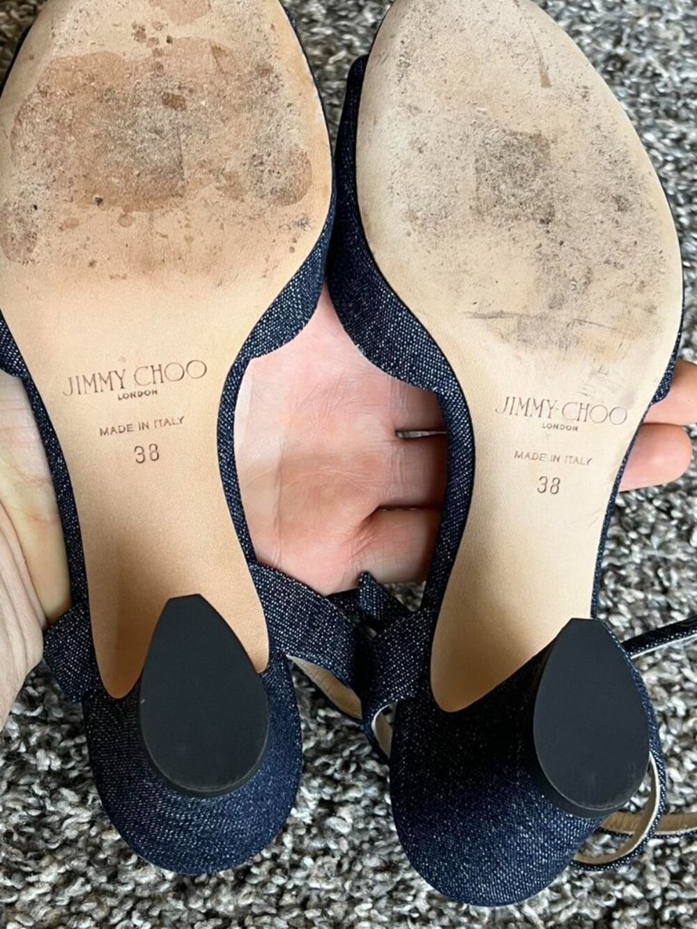 Jimmy Choo Miranda 65 Navy Denim Heels 38/US 7.5 Dainty Luxury Bridesmaid Chic - Picture 7 of 7